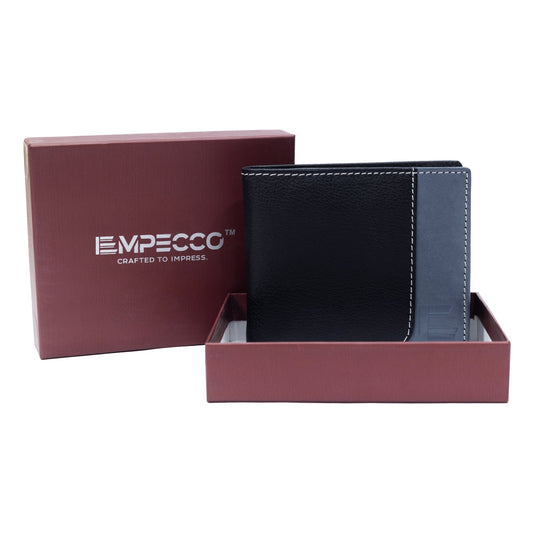 Empecco Premium Men's Bi - Fold Leather Wallet (Black/Dark Grey) - Empecco