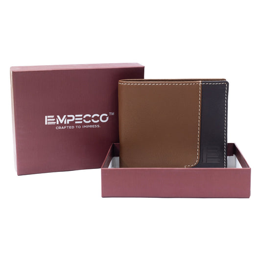 Empecco Premium Men's Bi - Fold Leather Wallet (Brown/Dark Brown) - Empecco